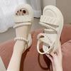 Taoffen Casual Sandals For Women Breathable Exposed Toes Pearl Sandals Lightweight Soft Elastic Band Thick Sole Height Increasing Shoes