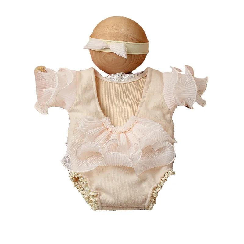 Newborn Day Photography Clothing Baby Bow Dress Photography Clothing Set Baby Handmade Knitwear Growth Souvenir