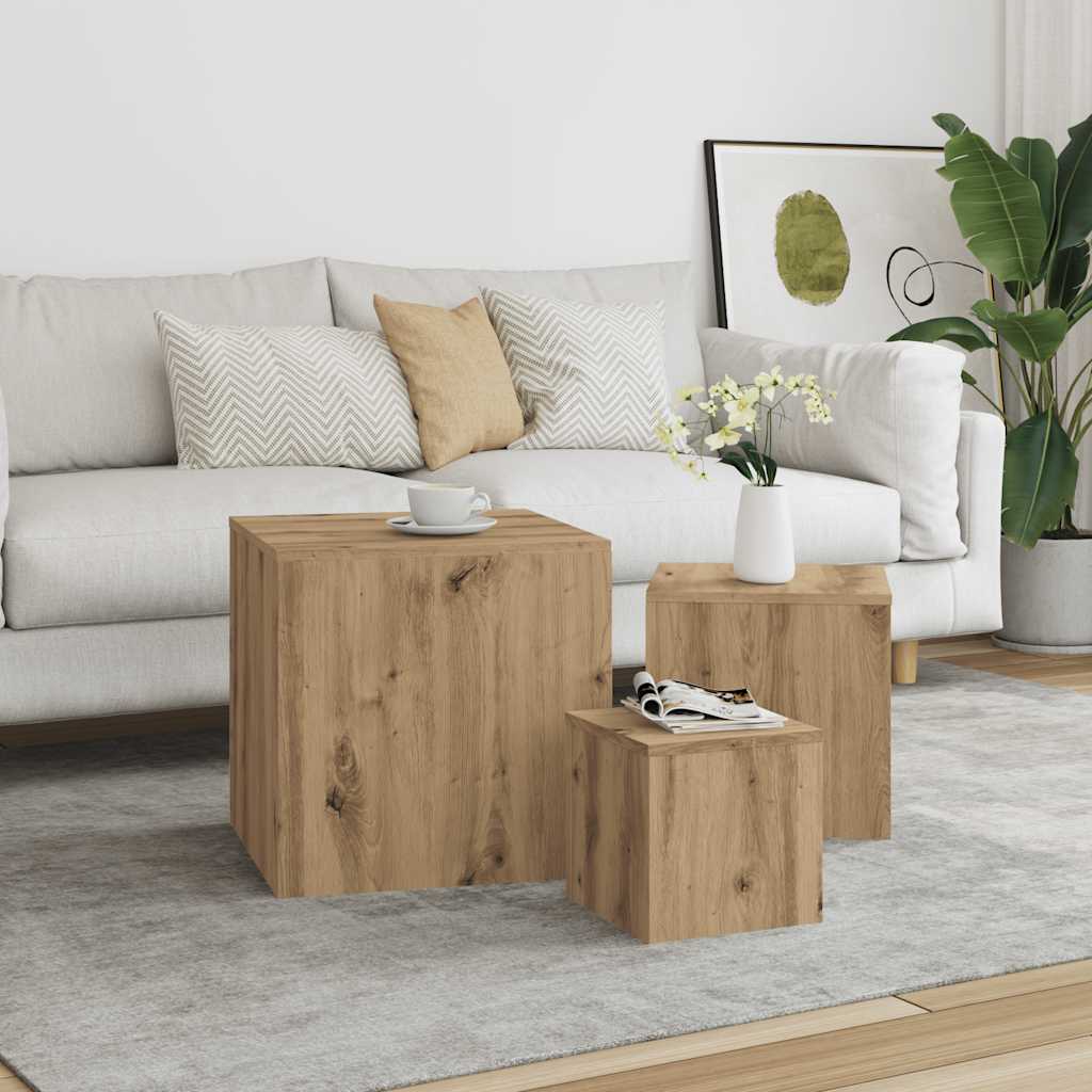 Vidaxl Side Tables, 3 Pcs, Artisan Oak, Wood-Based Material