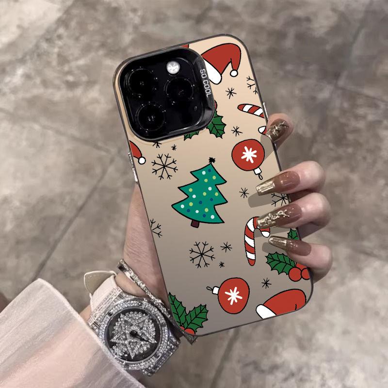 For iPhone 17 16 15 14 13 12 11 Pro Max 17 Air 16E X XS XR Case Merry Christmas Cartoon Christmas Tree Electroplate Silver Cover