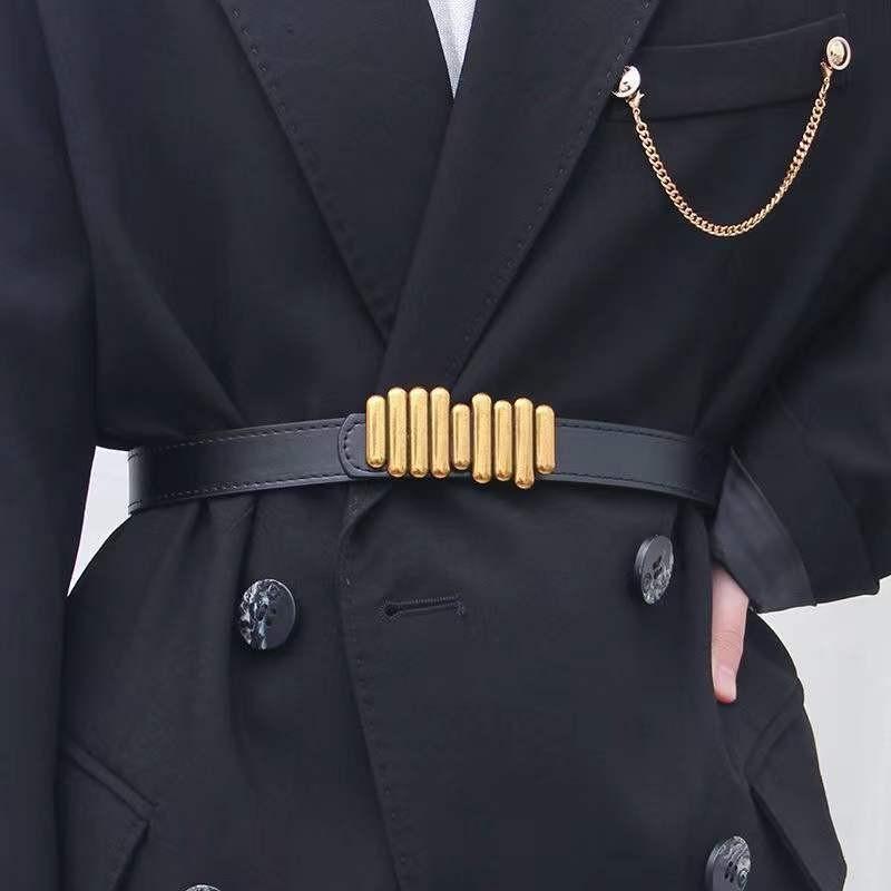 Elegant Black Women's Belt With Stylish Round Buckle For Dresses And Sweaters