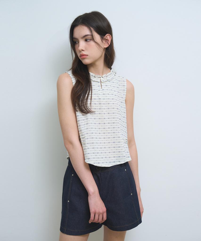 Poeteuseoul Vintage Frill Sleeveless Blouse_Navy
