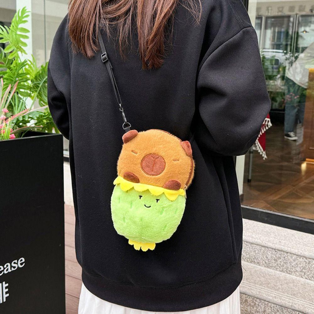 Large Capacity Capybara Plush Shoulder Bag Cartoon Capybara Handbag Unisex Capybara Handbag