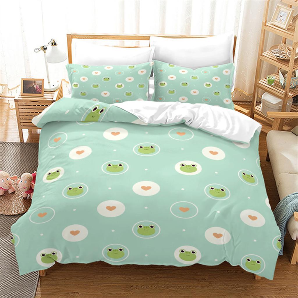 Cartoon Frog Duvet Cover Reptile Animal Theme Microfiber Quilt Cover for Children Boys Girl Teens for Bedroom Decorations Queen