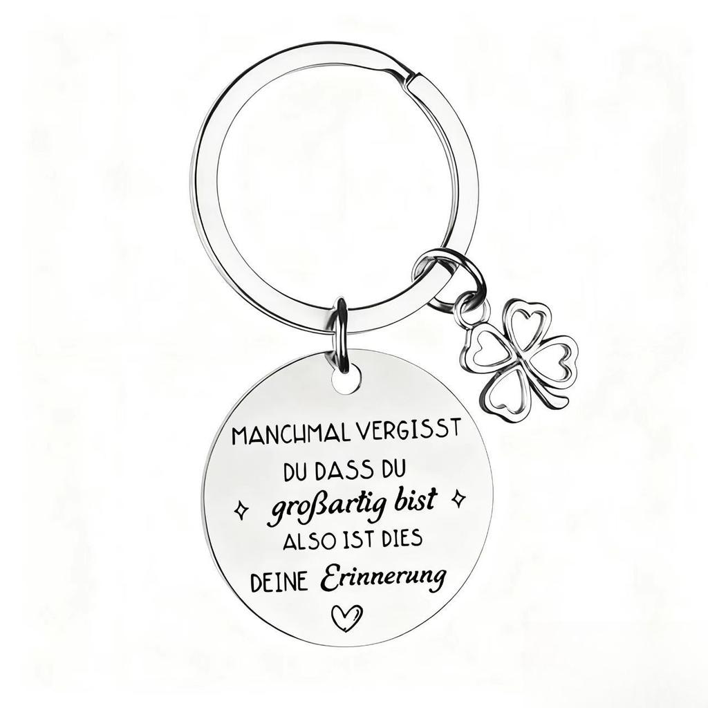 German Stainless Steel Keychain Inspirational Blessing for Colleagues Friends Four Leaf Clover Pendant Gift Keychain for Backpack Bag Pendant