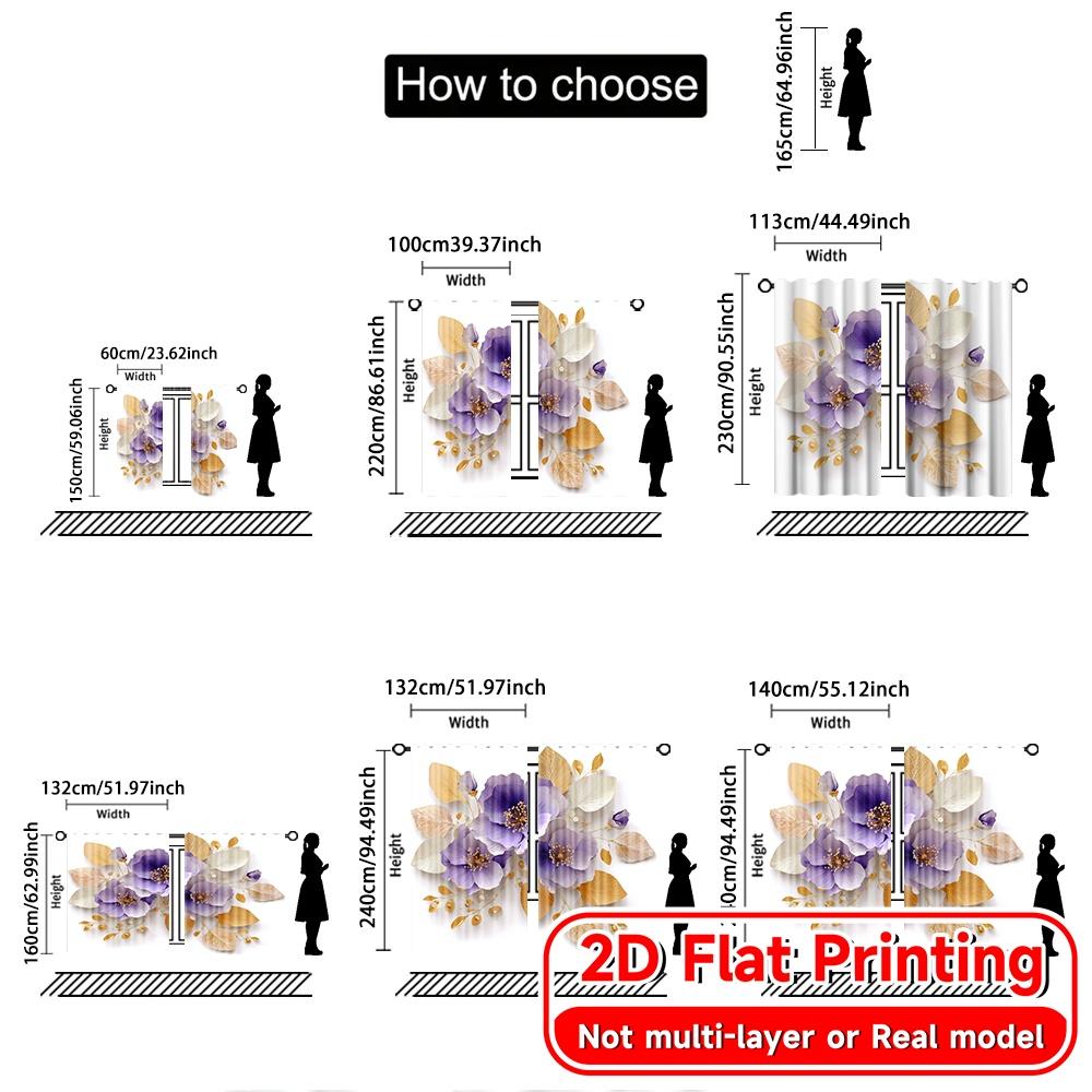 2D Flat Printing  2pcs Elegant Blooms Chic Curtain Cloth Durable Polyester Curtains Festive for Semi-Transparent Living Room