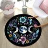 Floral Celestial Round Carpet,  Polyester Black Background with Vibrant Flowers Planets for Living Room Home Decor