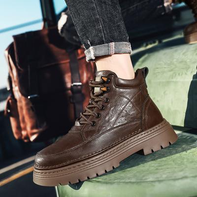 Fashion Autumn Winter Men's Boots Thick Sole and High-quality Minimalist Style Fashion Street Height Increasing High Top Leather Shoes