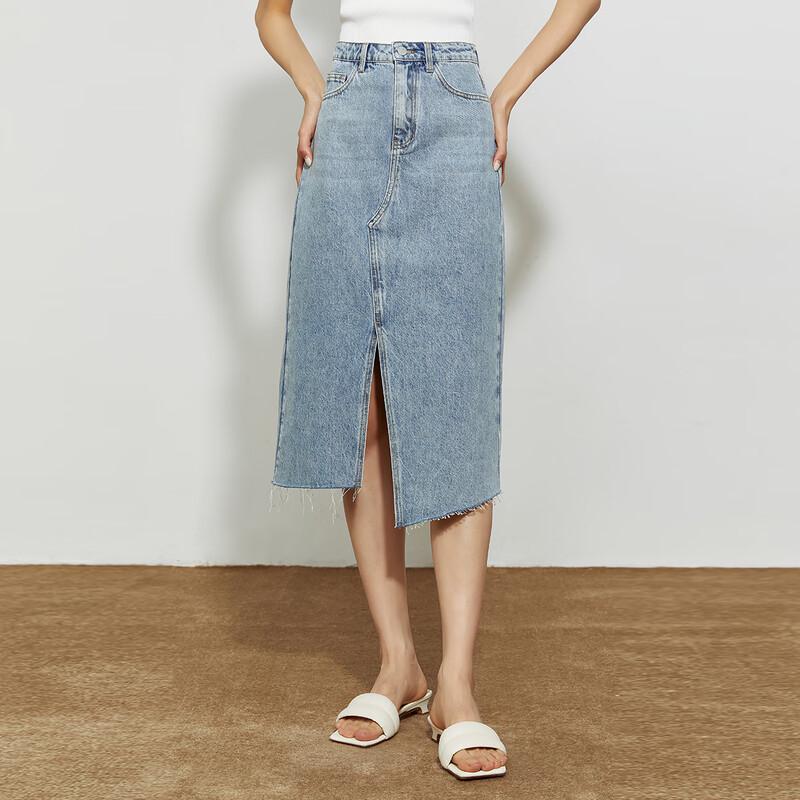 

High-Waist Split Denim Midi Skirt M