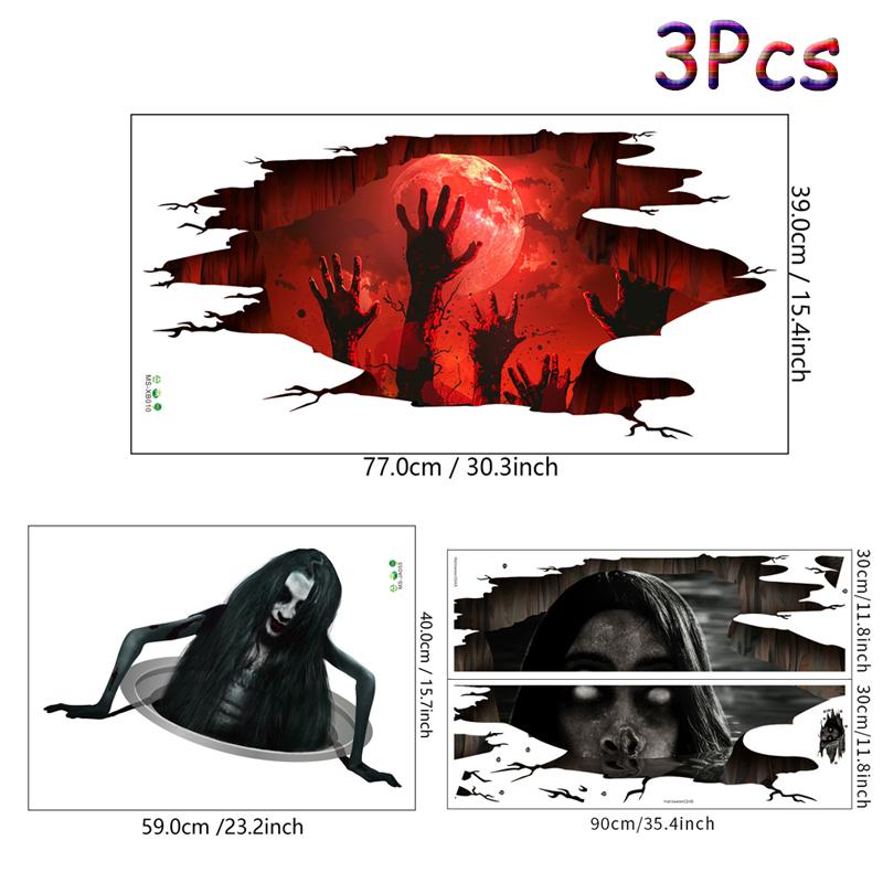 3D Halloween Wall Decals Ghost Halloween Wall Floor Stickers Decorations Removable Scary Decorations for Window Wall Floor