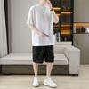 Men's new summer solid color simple short-sleeved shorts two-piece set casual loose versatile large size suit