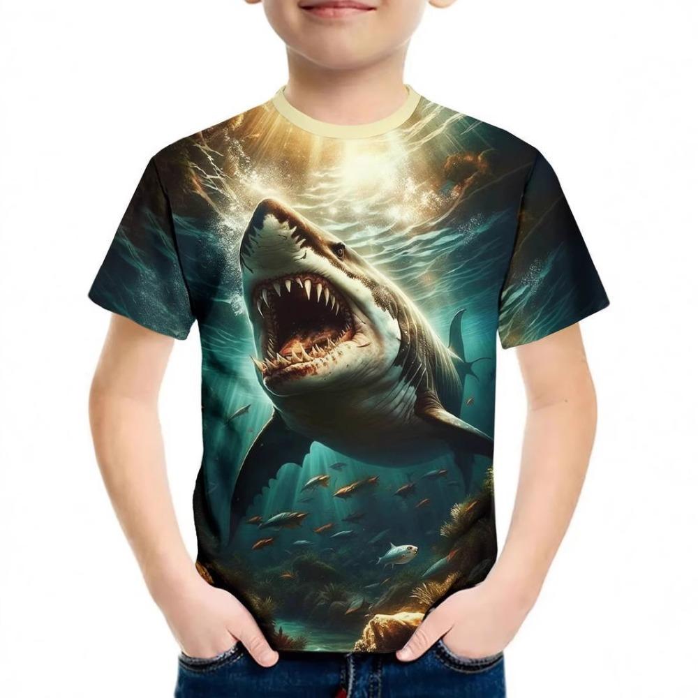 New Shark 3D Digital Print Children's T-Shirt: Short-sleeved, Round-neck, Breathable Summer Sports Top