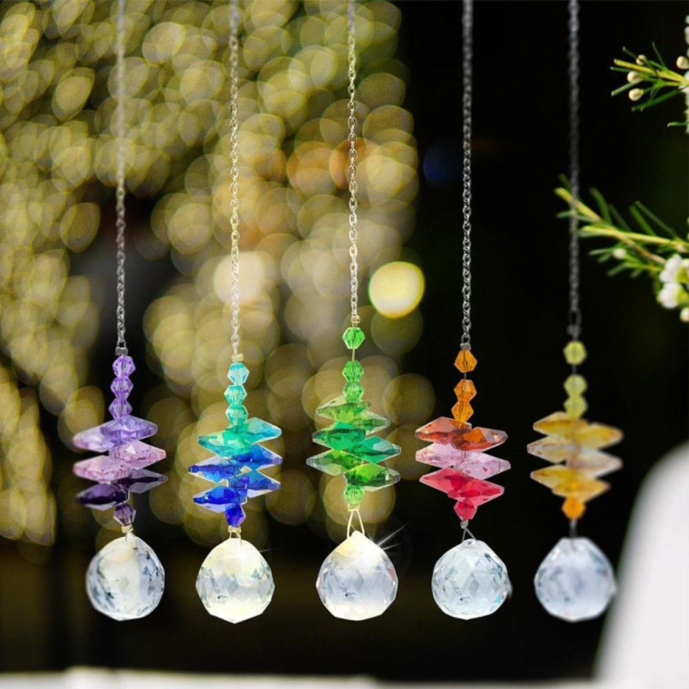 5Pcs Hanging Crystal Wind Chime Colorful Light Collection Pendant Home Decor Sun Catcher  Blessing