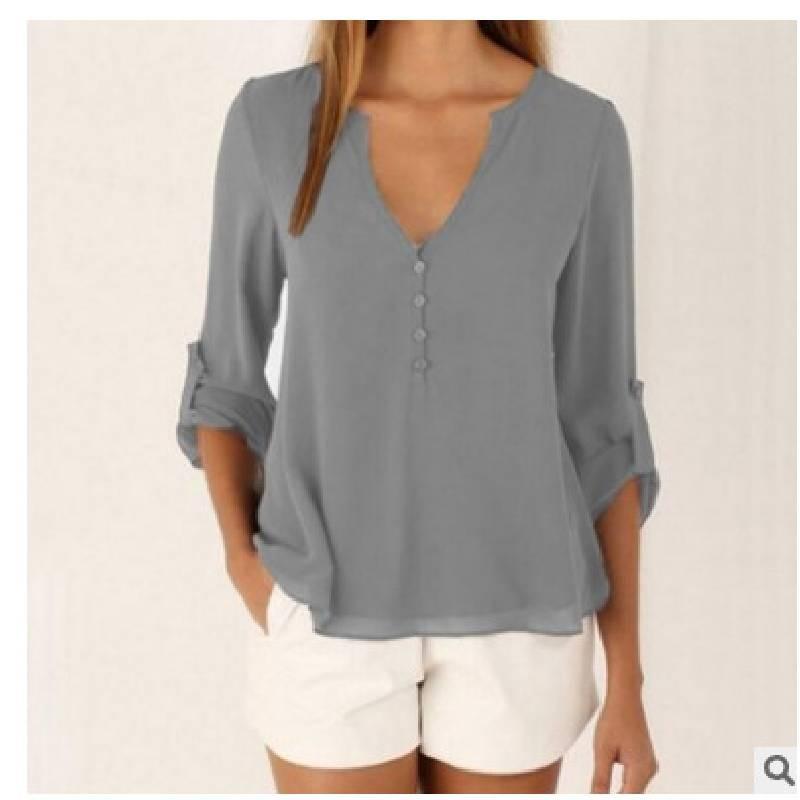 Elegant V Neck Long Sleeve Chiffon Blouse For Women In Six Chic Colors And Sizes S To 5xl