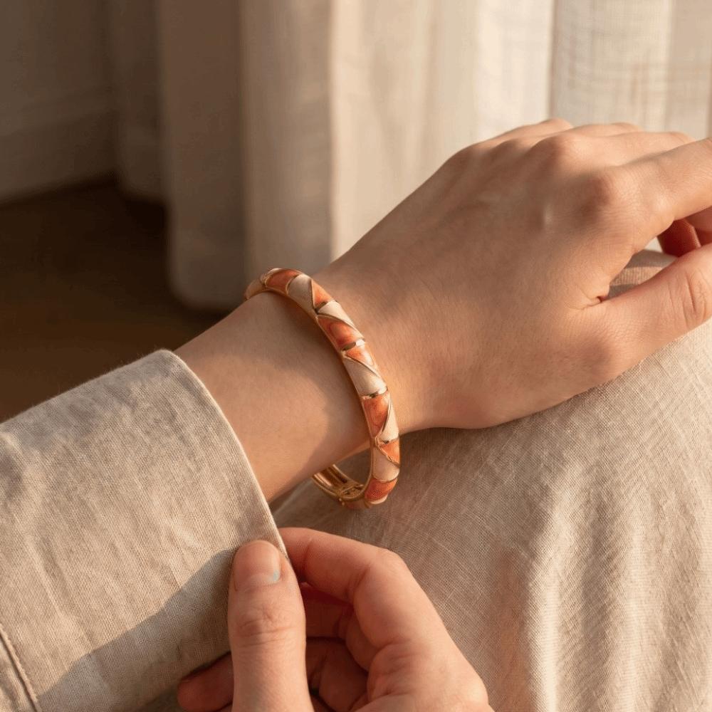 Willow Leaf Vintage Cloisonne Bangle Enamel Women's Hand Bracelet Gifts for Women Girl