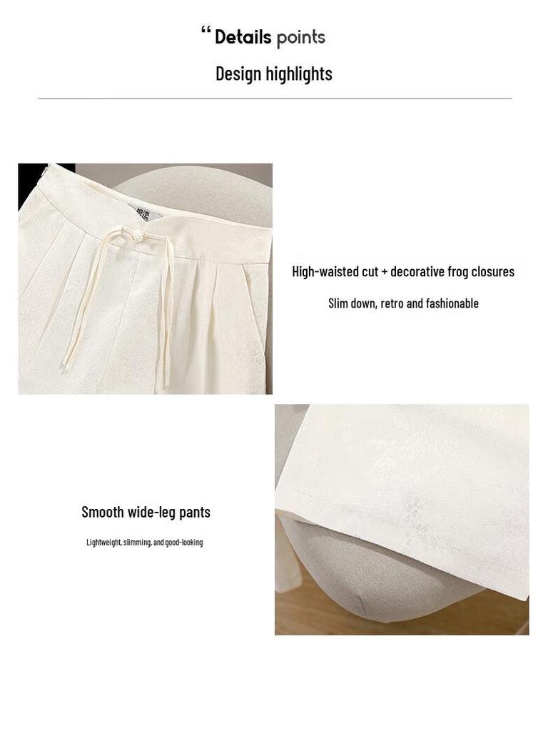 Women's New Chinese Style Pan-Buckle High-Waist Wide-Leg Pants