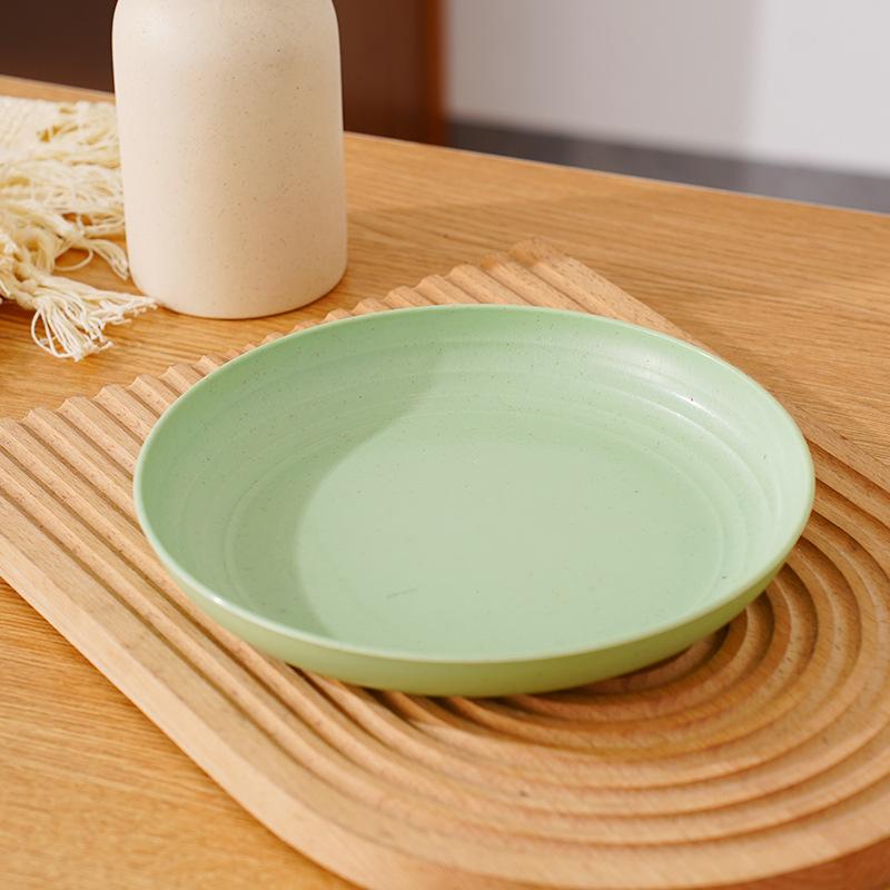 Wheat Straw Round Vegetable Plate Household Large Vegetable Plate Set Drop-Resistant Snack Plastic Plate Fruit Plate Plate