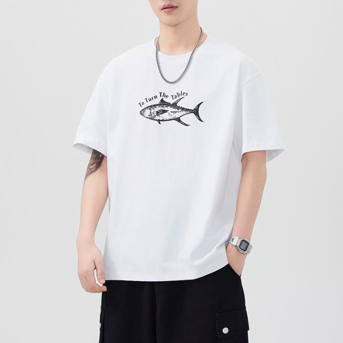New Summer Heavyweight 260g Printed Short-sleeved T-shirt Loose Japanese Casual