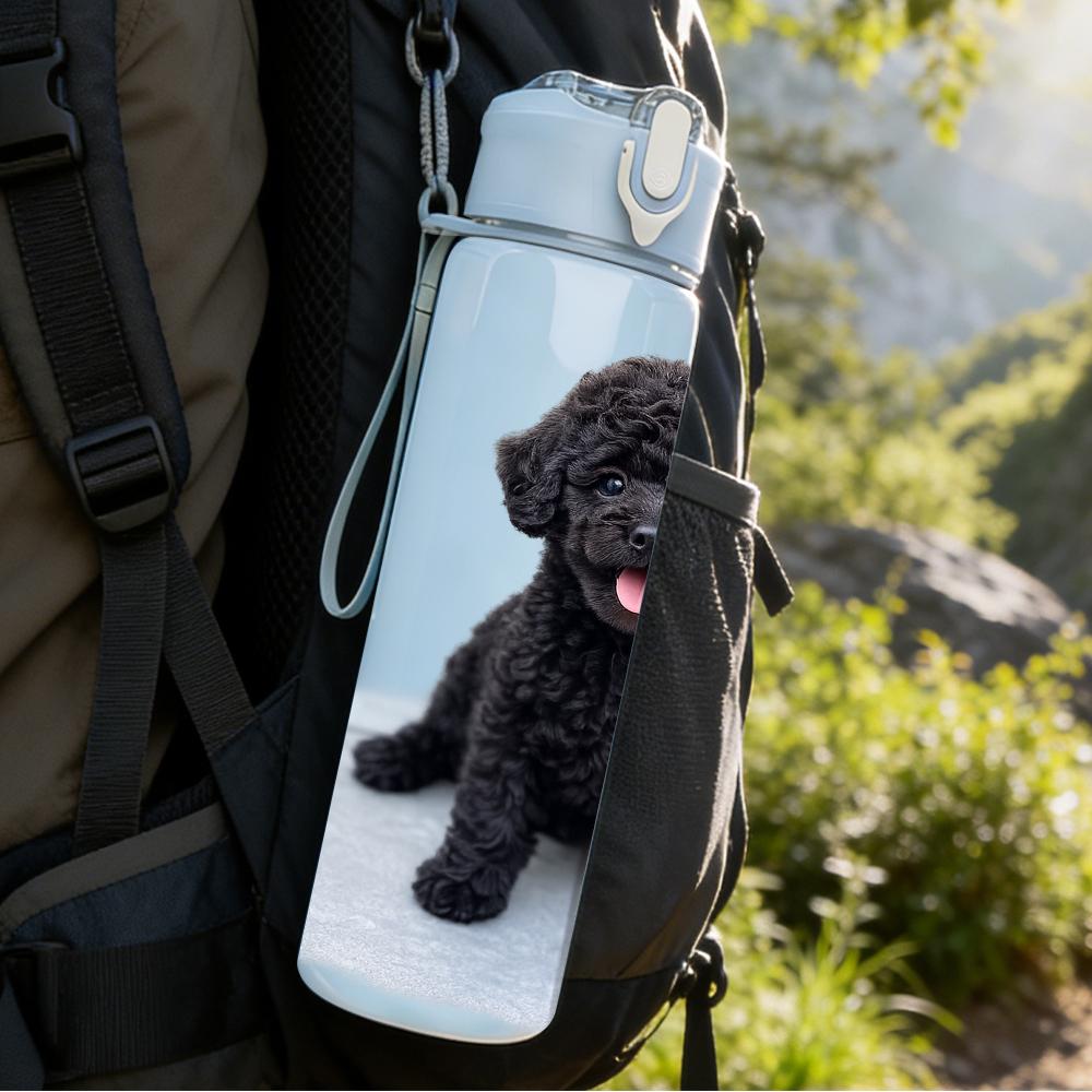 1PC Curly Black Poodle Puppy 750ml Color Plastic Water Bottle Leakproof Flip Straw Lid For Sports Office Home Use