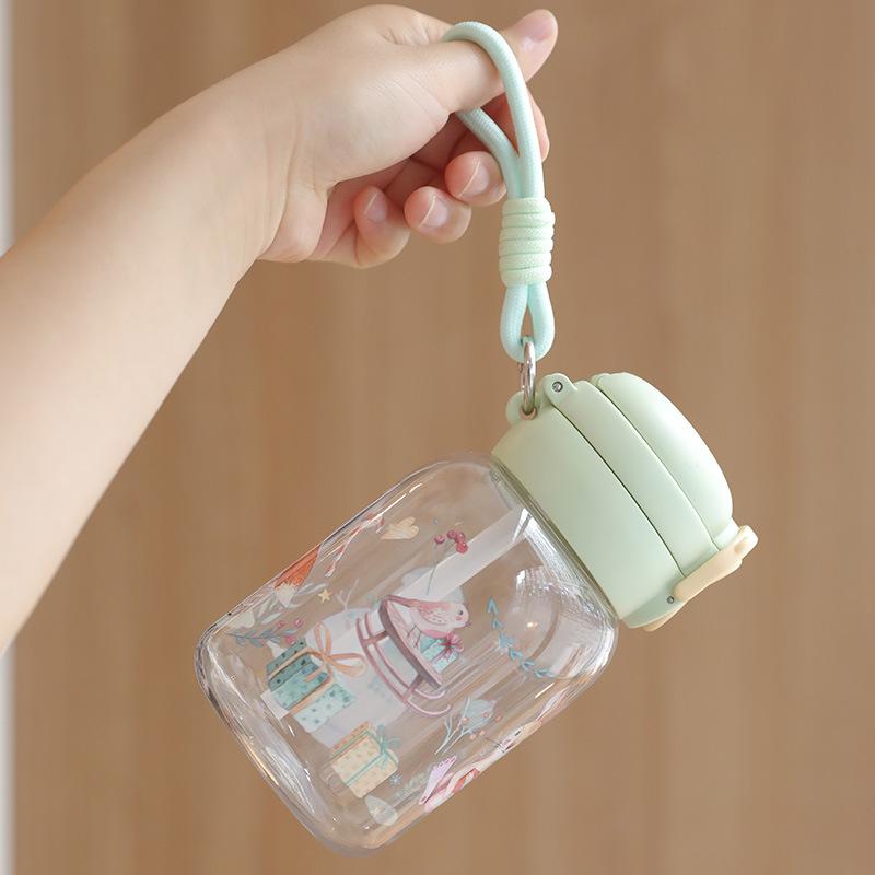 Water bottle simple high value double drinking straw cup cute student drop-proof children's kettle large capacity portable plastic water cup
