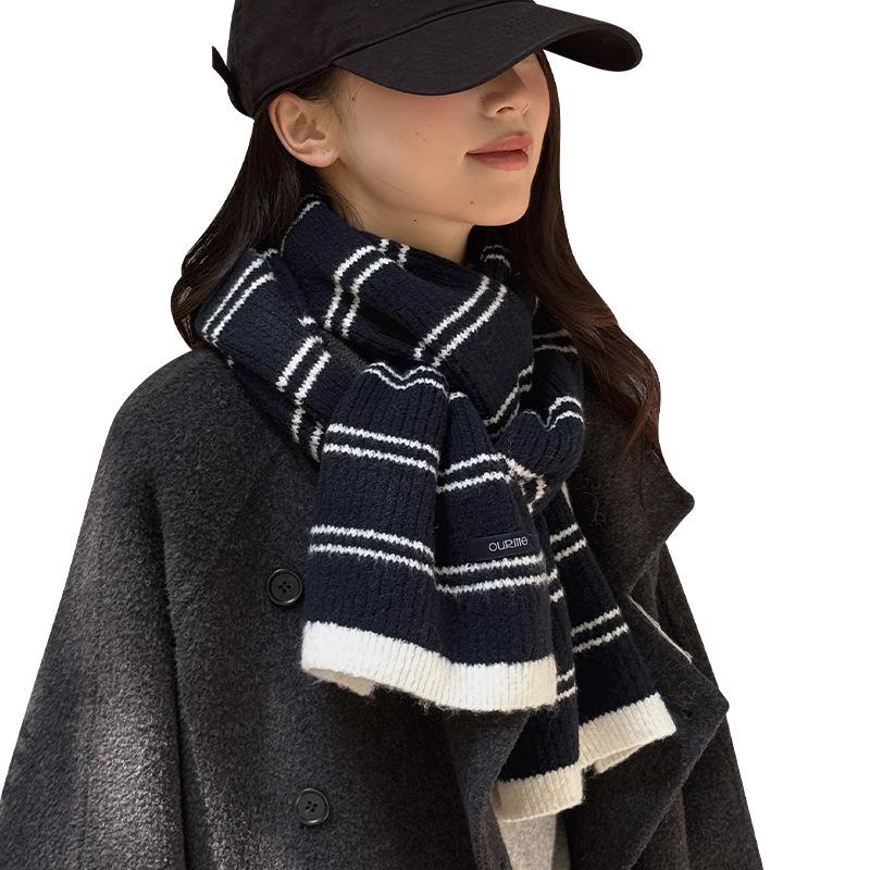 Winter All match Scarf Fashionable and High End Women's Warm Scarf Striped Outer Knitted Scarf