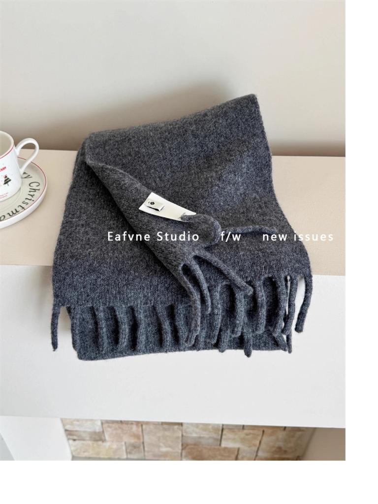 Korea selection 111 pure fringed scarf women's autumn and winter high-density solid color thickened warm versatile plush scarf