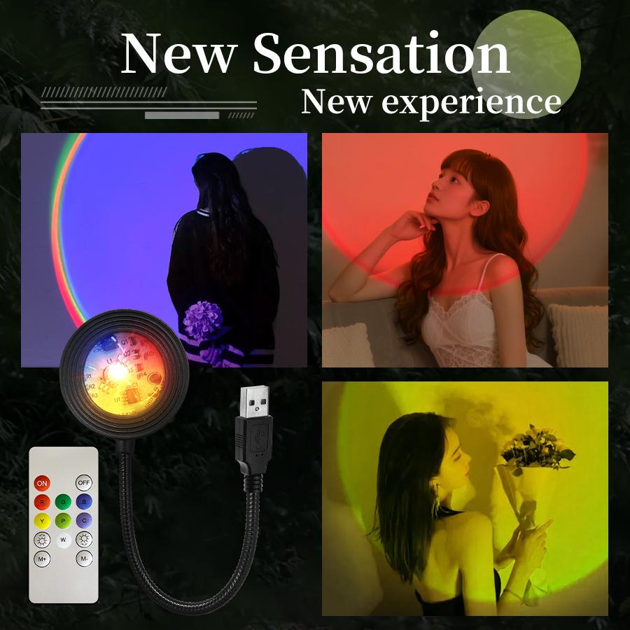 Colorful Sunset Lights Live Photography Atmosphere Light USB Powered Night Light with Remote Control for Bar Living Room Parties