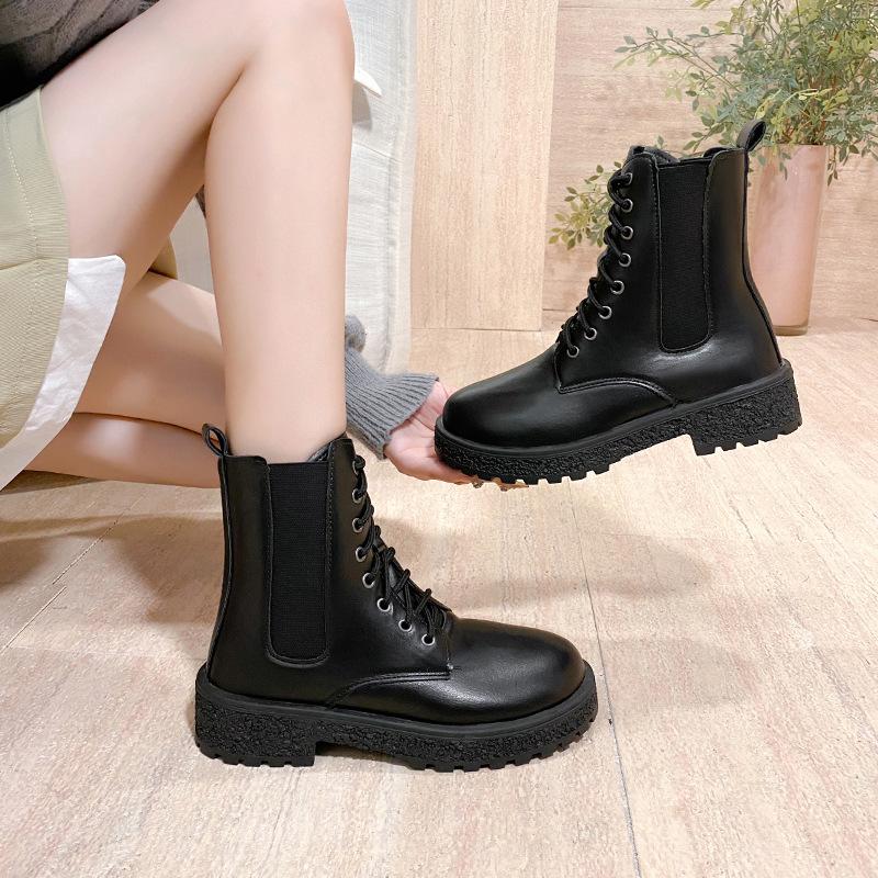 Women's boots medium heel round head cut west boots 2025 autumn new Korean version patent leather women's shoes comfortable Martin boots
