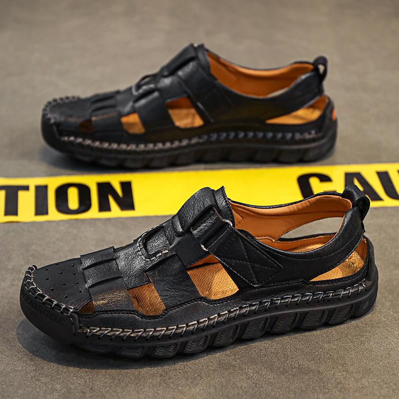 

Модные мужские повседневные сандалии Кожаные пляжные сандалии 46 чёрный