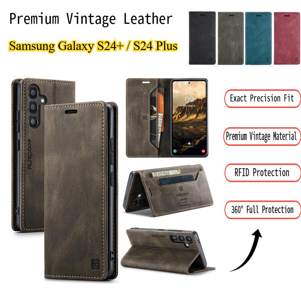 Premium Vintage Leather Wallet Case for Samsung Galaxy S24+ / S24 Plus - Flip Cover with Card Slots, Shockproof Retro Style (4 Colors)