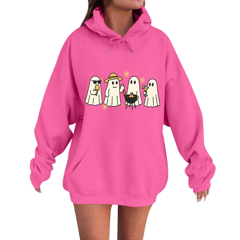 Women's Casual Fashion Comfortable Round Neck With Hood Long Sleeve Halloween Print Warm Sweatshirt