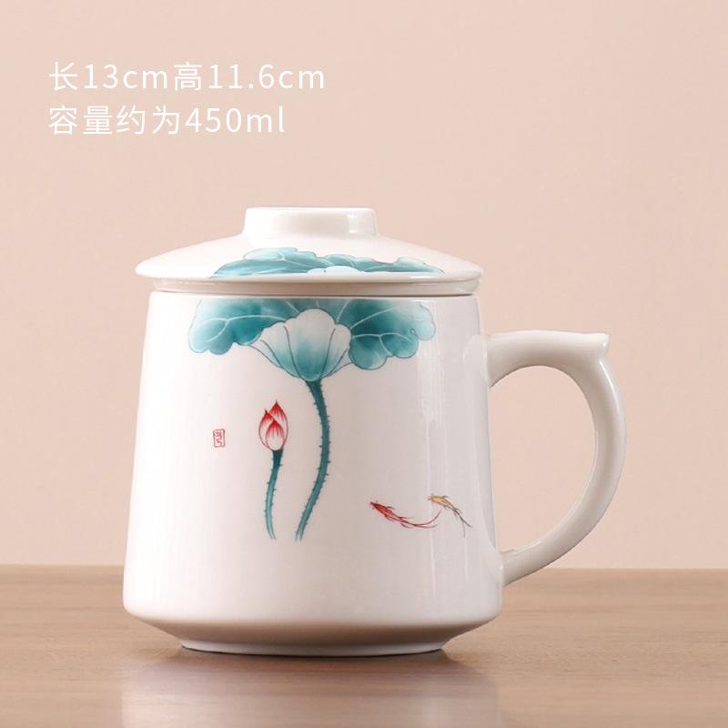 Chinese Ru Kiln Teacup Blue And White Ceramic With Lid Tea Separation Water Cup Household Special Tea Cup Office Mug