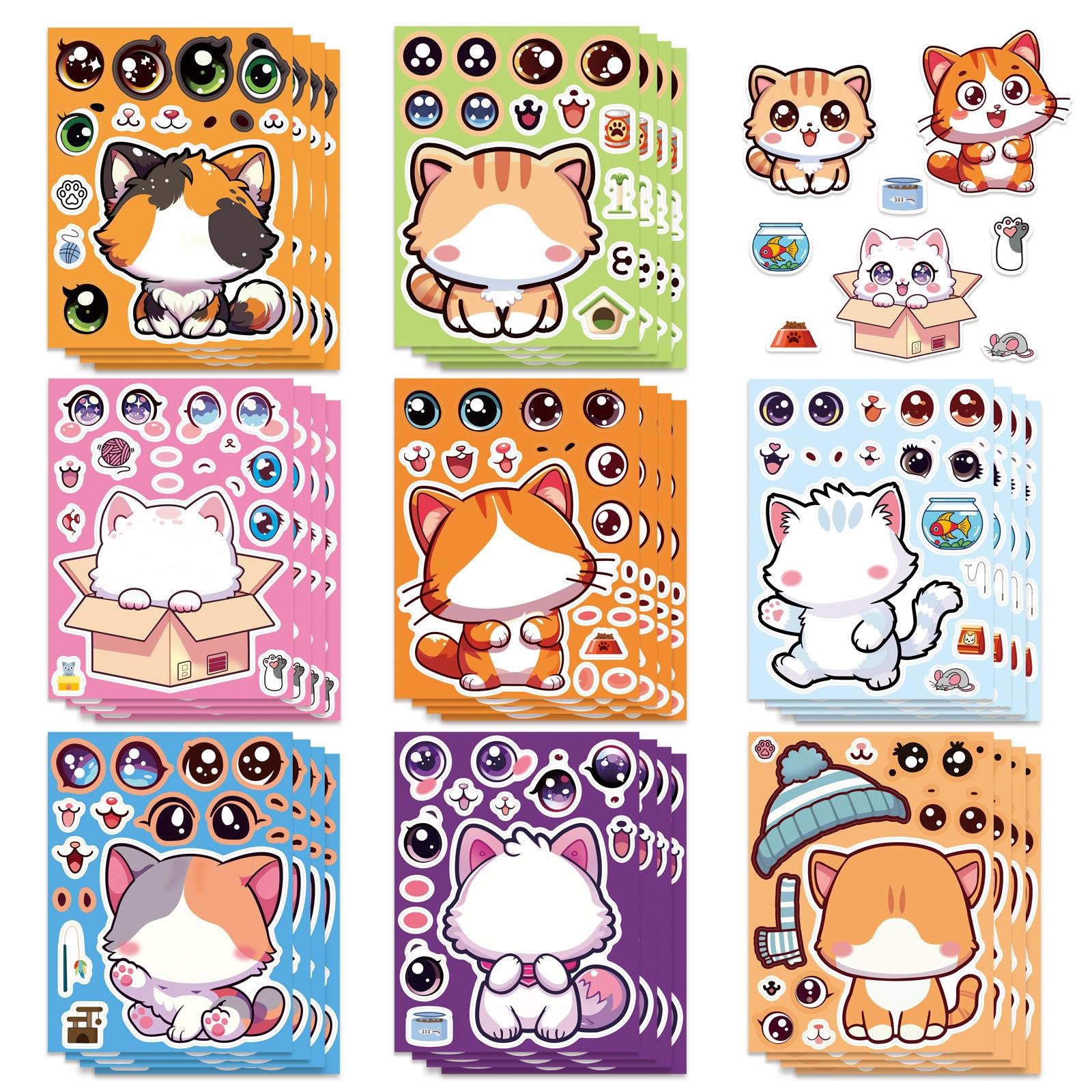

8/24 Cute Kitten and Cat Dress Up Stickers Cartoon Puzzles Children Holiday Gifts Stationery Notebook Decor Waterproof Stickers