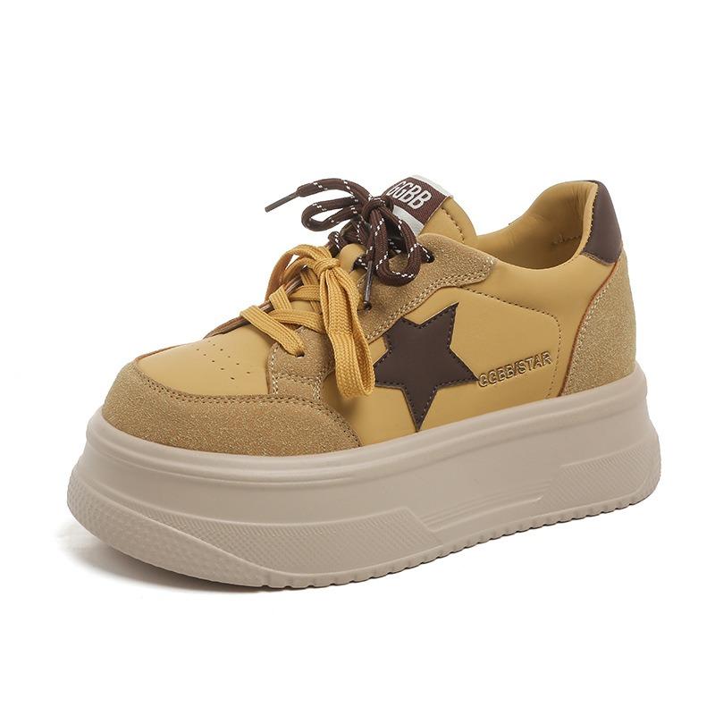 Small muffin thick-soled heightening women's shoes spring and summer new leather casual board shoes star shoes