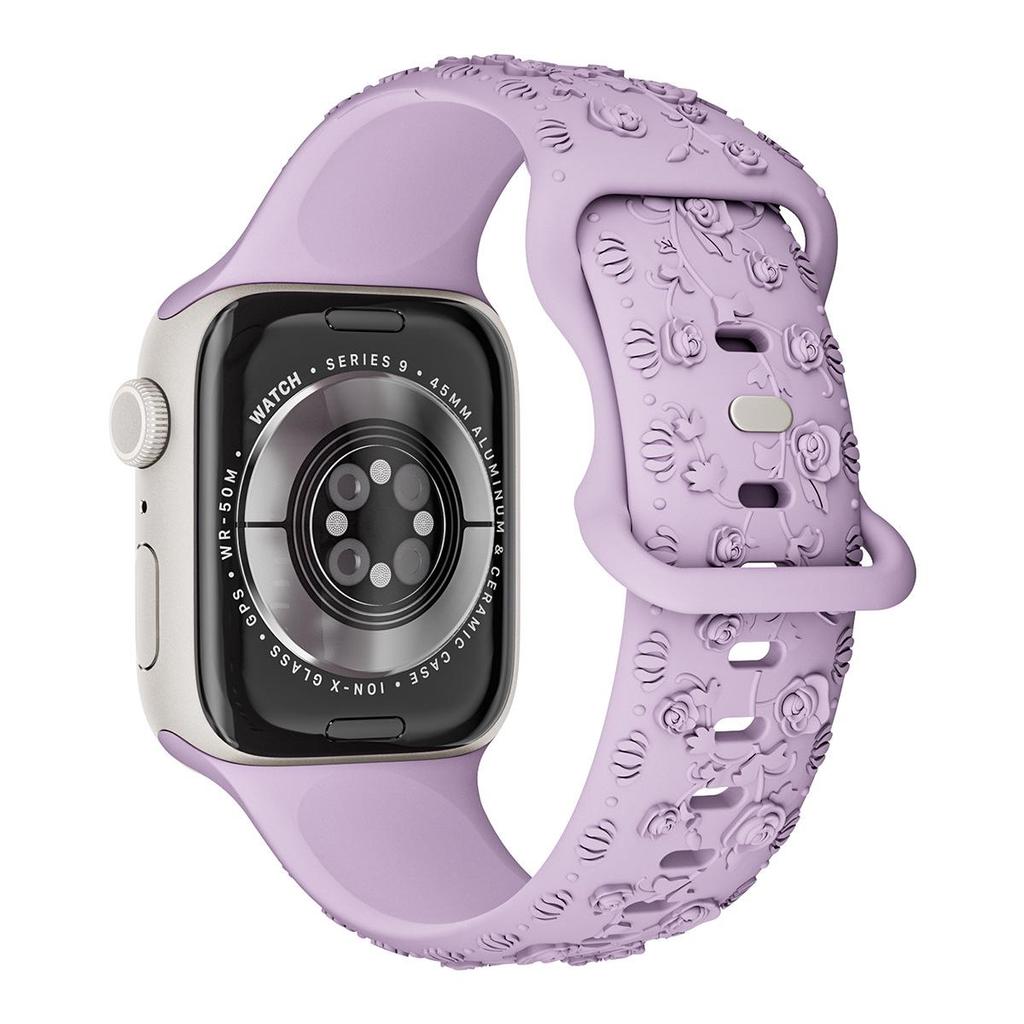 Embossed Rose Flower Silicone Strap for Apple Watch 9 Ultra