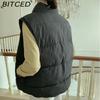 BITCED Down-Filled Cotton Vest for Women Stand-Up Collar, Short-Length Autumn/Winter Loose-Fit Cotton Jacket Lightweight Vest Outerwear