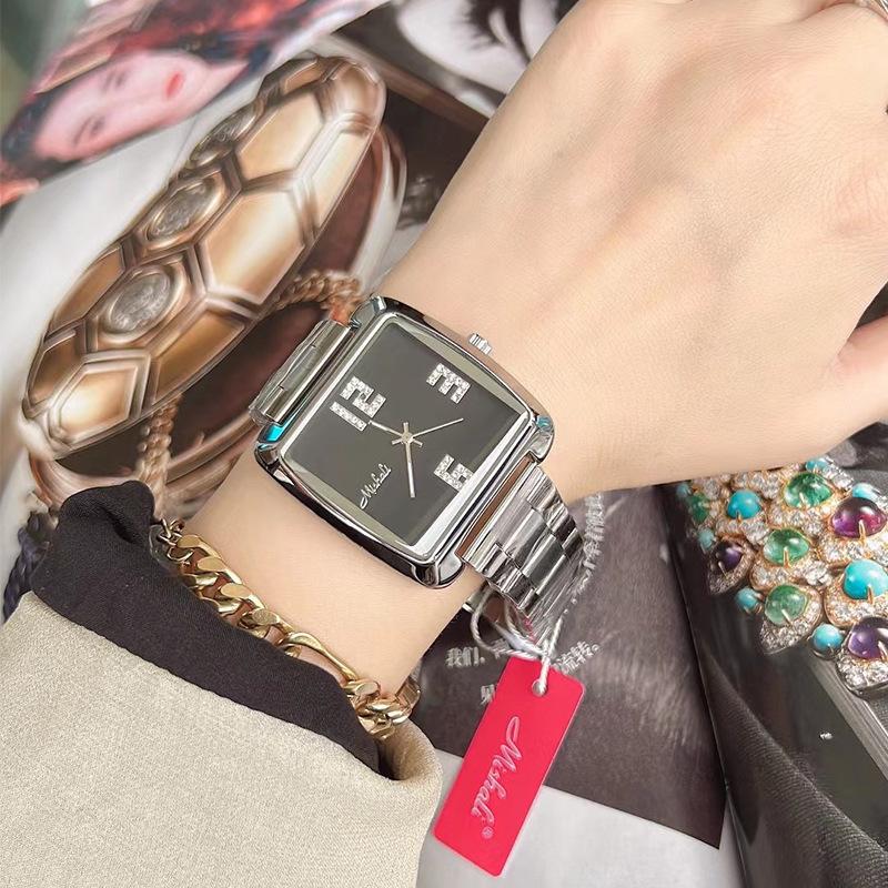 Waterproof fashion watch square simple large dial domineering personality quartz steel belt watch lady