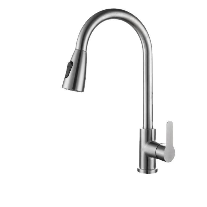 Baterie de bucătărie extractibilă din oțel inoxidabil cu temperatură dublă și cioc retractabil și rotativ