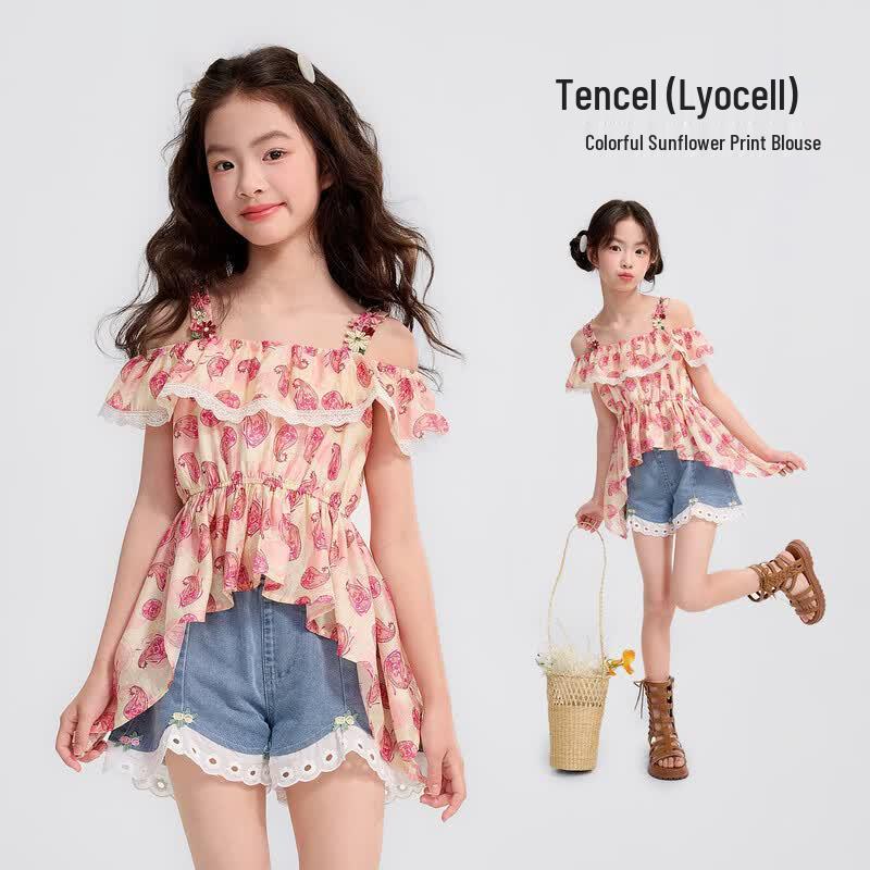 Girls Tencel Off-Shoulder Printed Top 120