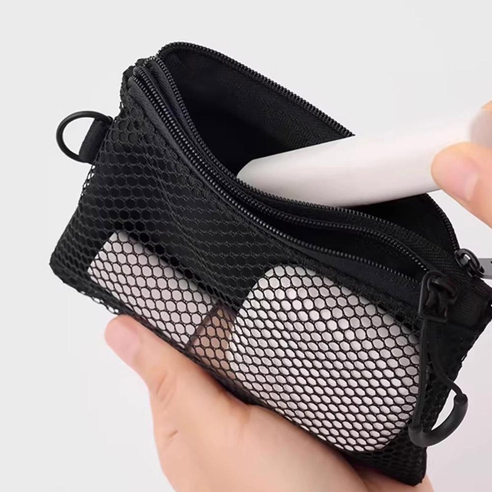 Dual-Layer Mesh Storage Bags Portable Travel Makeup Bag with Zipper Mini Toiletries Cosmetics Organizer Simple Stationery Bag