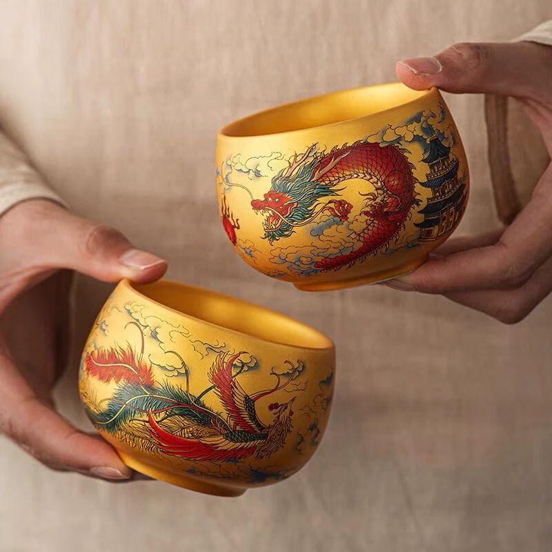 

Qianyu Zhou Hongjie Dragon & Phoenix Ceramic Couple Tea Cup Set