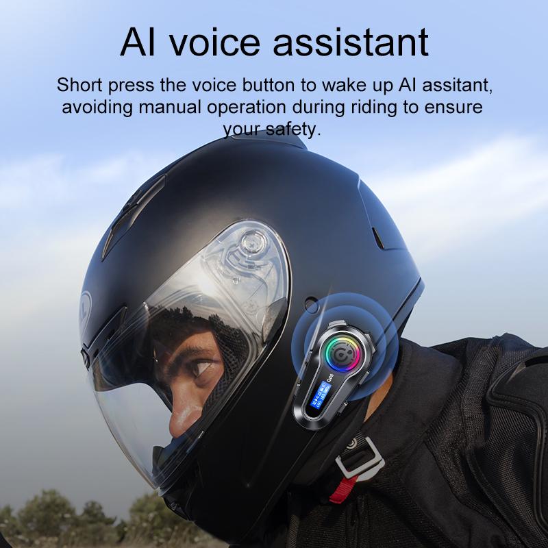 1pc Q08-Max Motorcycle Helmet Intercom Bluetooth Headset LCD Display 2 Riders Music Share with Flashlight 500M Interphone