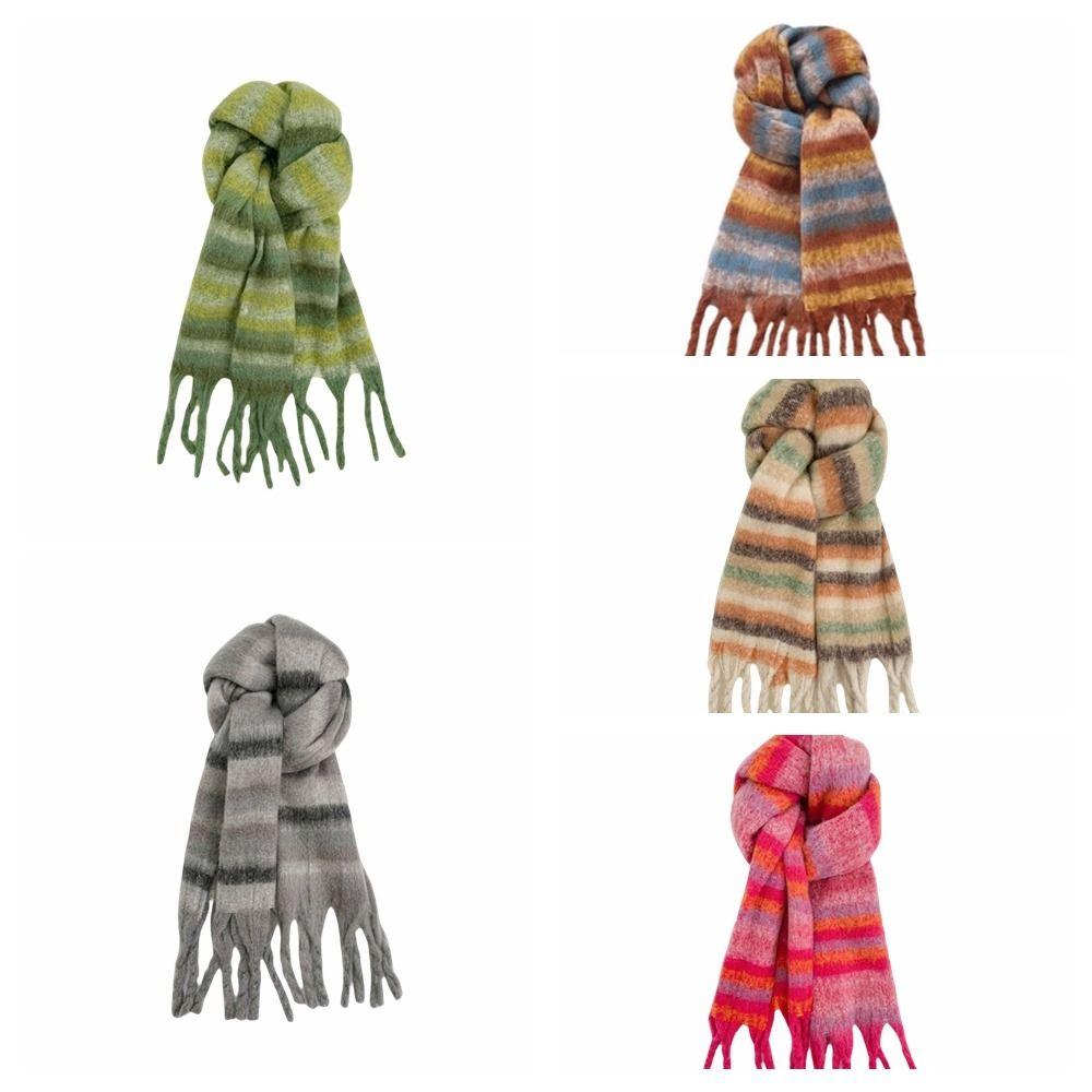 Mohair Winter Cashmere Scarves Rainbow Long Shawl Elegant Stripe Wool Scarf Student