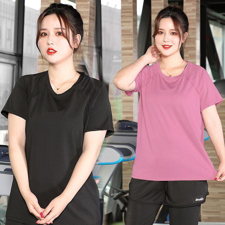 Women's Plus Size Quick-Dry Short Sleeve Yoga Top - Breathable, Casual, Slimming, for Summer Running & Sports