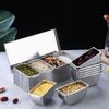 Household Grid Spice Container Set Seasoning Box Stainless Steel Seasoning Box Seasoning Storage Jar with Cover