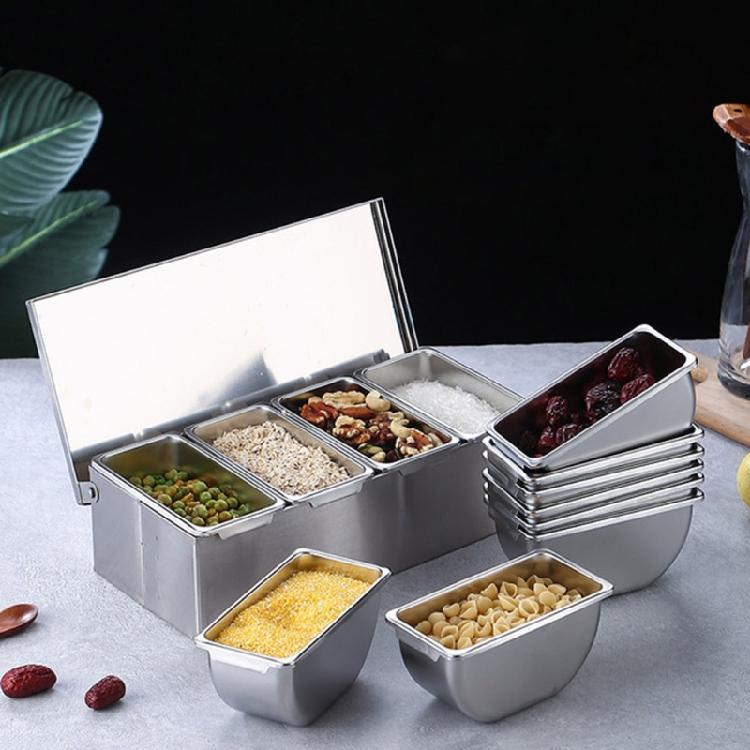 Household Grid Spice Container Set Seasoning Box Stainless Steel Seasoning Box Seasoning Storage Jar with Cover