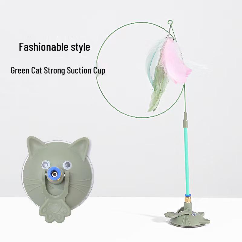Cat Teaser Wand with Detachable Feather & Bell, Strong Suction Cup for Self-Play