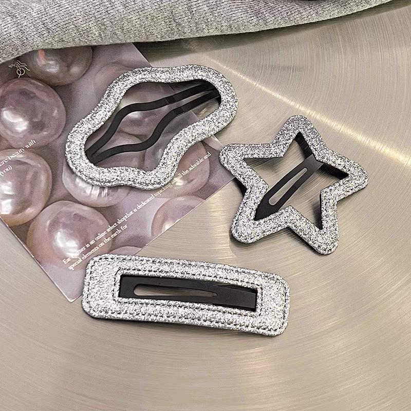 3pc Korean New High-grade Star Square Silver Black BB Hairpin Hair Side Clips for Girls Women Party Hair Accessories
