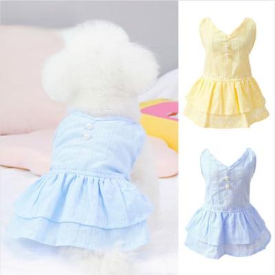 Pet Princess Dress Sleeveless V Neck Faux Pearls Ruffle Layered Hem Cute Spring Summer Small Dog Puppy Clothes Pet Supplies