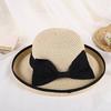 Bucket Hat Wide Wavy Lace Brim Sun Protection Hat with Ribbon Bow Decoration Summer Travel Beach Vacation Hat